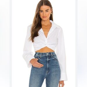 L'Academie Revolve Zofia Top White Button-Down Twist front Cropped Blouse